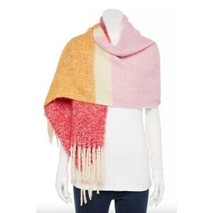 Sonoma Goods For Life Twisted Fringe Brushed Blanket Scarf Color Block Boho Cozy
